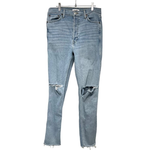 ReDone Comfort Stretch High Rise Button Fly Distressed Stove Pipe Jeans Women 31 - Picture 4 of 15